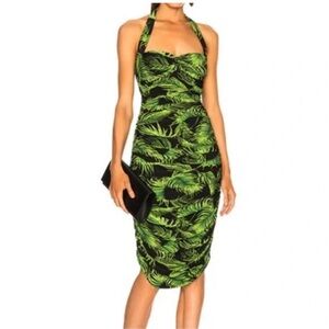 Norma Kamali Green Leaf Print Midi Dress